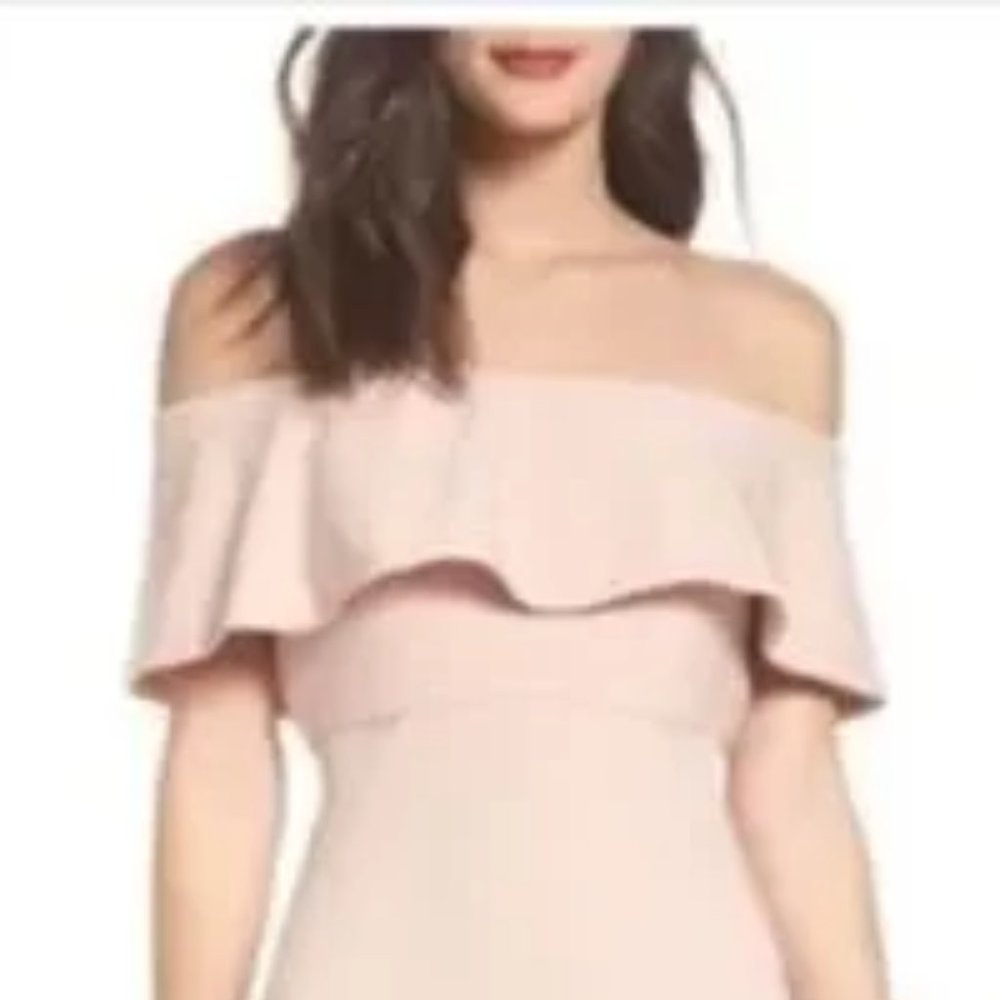 New(NWT) X by XSCAPE Womens blush Pink Off Shoulder Midi Ruched Bodycon Sheath
